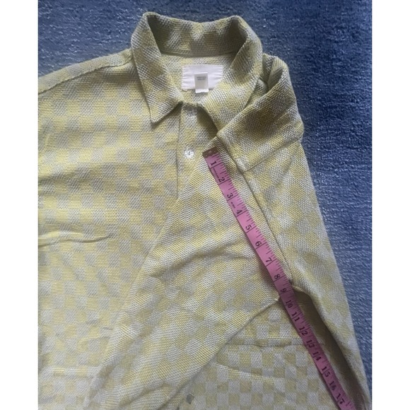 Zed Yellow‎ Checkered Textured Button Up Shirt Size 2 Rayon/Cotton Vintage Style - Picture 14 of 15
